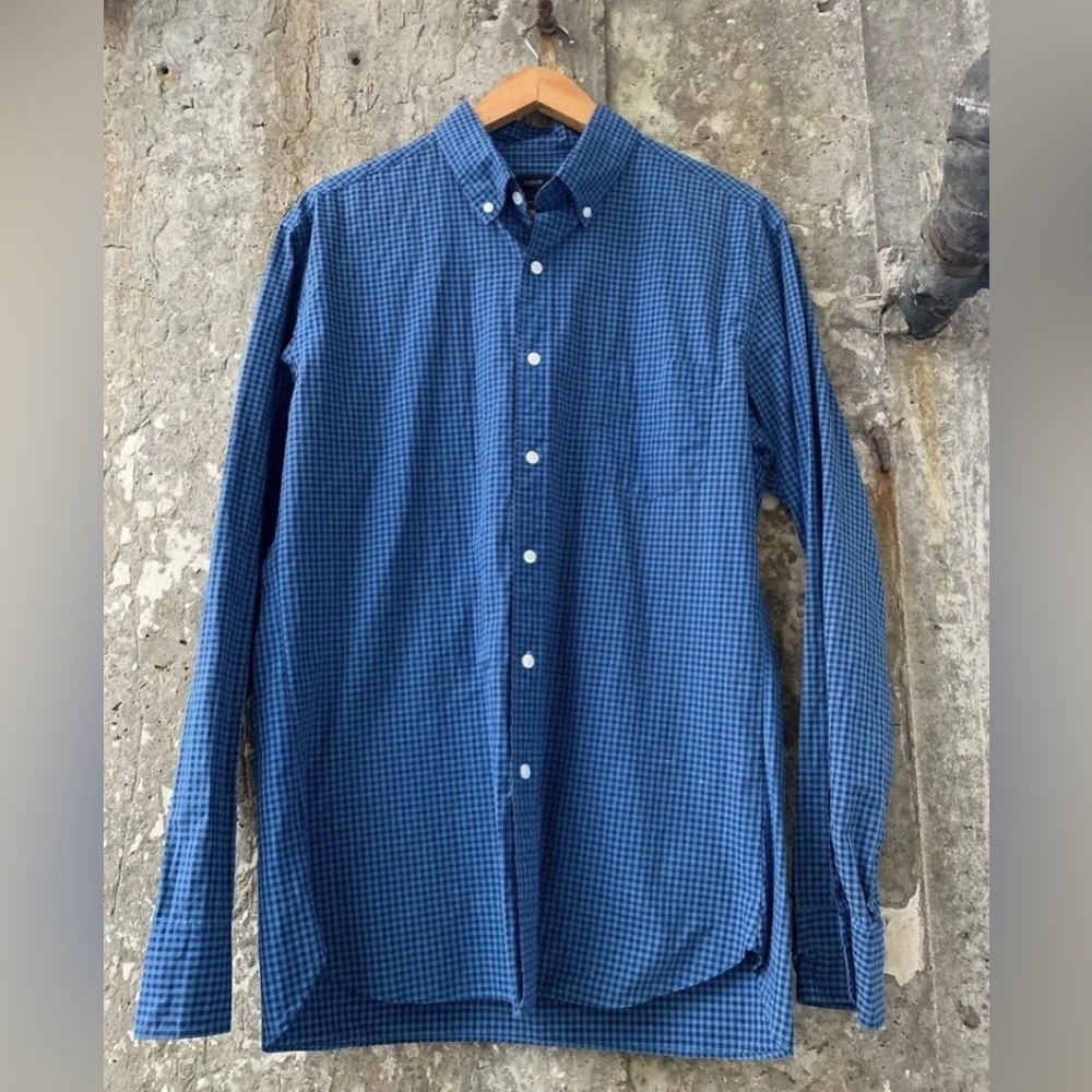 J Crew Mens Shirt Large Blue Gingham Plaid Long Sleeve Button